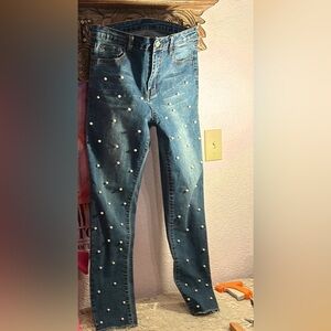 Pearl embellished jeans